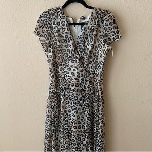 Gabby Skye Leopard Ruffle Faux Wrap dress